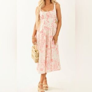 Ee:Some Los Angeles, Pink Floral Midi Dress, Size S | 815